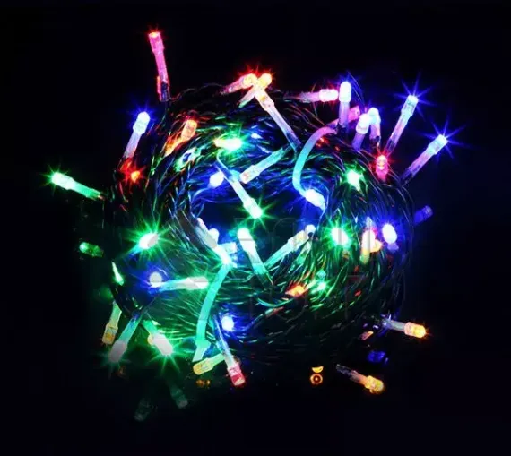 Светодиодная нить 100 разноцветных LED ламп, 10 м., 24В., черный провод ПВХ, LTC (PST100-11-1M)