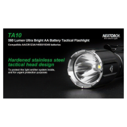 Тактический фонарь Nextorch TA10 — возможность питания от четырёх типов батарей/аккумуляторов (АА, 14500, 16340, CR123A)