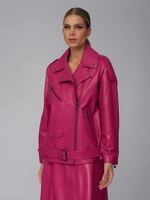 Женская кожаная куртка-косуха цвета фуксия