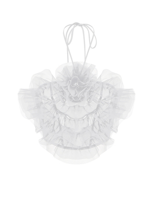 Топ укороченный из органзы с рюшами и декоративным цветком