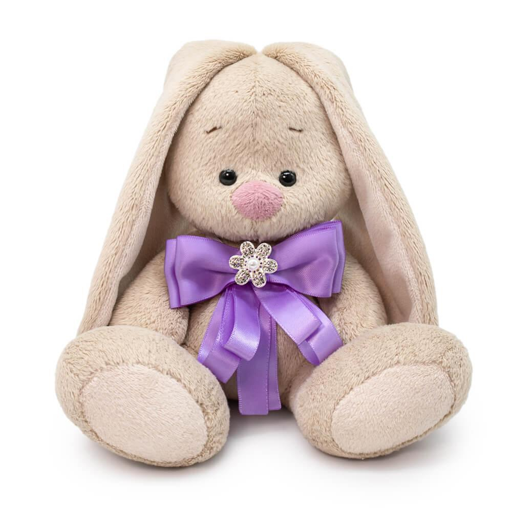 Зайка Ми с бантиком лавандового цвета и брошкой (малыш 15см.)