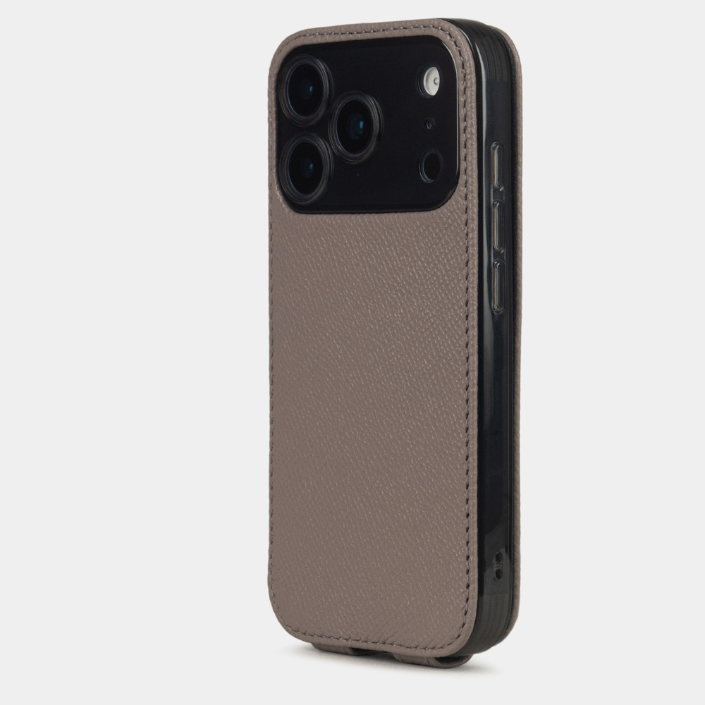 Чехол iPhone 17 Pro Max натуральная кожа сафьяно, серо-бежевого цвета