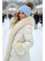 шапка ангора с меховым помпоном зимняя пушистая стильная