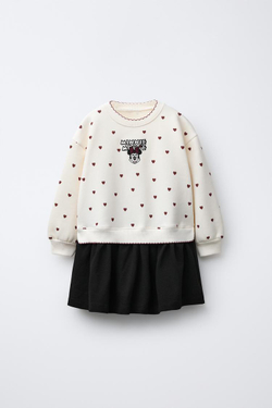 ZARA КОМБИНИРОВАННОЕ ПЛАТЬЕ MINNIE MOUSE © DISNEY, ЭКРЮ