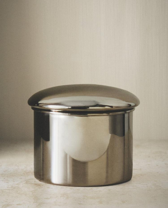 ZARA HOME МЕТАЛЛИЧЕСКАЯ БАНОЧКА ДЛЯ ВАННОЙ КОМНАТЫ, СЕРЕБРЯНЫЙ