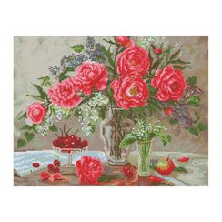 Almaz qaşlarla mozaika \ Алмазная мозаика \ Diamond painting Алмазная мозаика ТРИ СОВЫ "Натюрморт с пионами", 40*50см, холст на деревянном подрамнике, картонная
