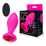 Розовая вибровтулка с красным кристаллом и пультом ДУ - 9 см. (Цвет: красный)