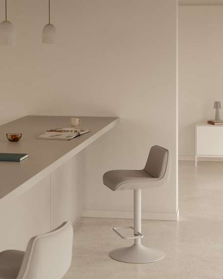 Барный стул Zenda 64-86 см, бежевая синель, белая ножка