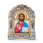 Спаситель, икона арочная с рамкой под стеклом, красное дерево, эмаль 206х270