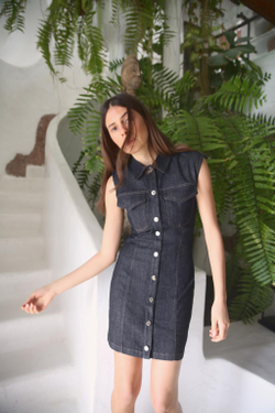 ZARA ДЖИНСОВОЕ МИНИ-ПЛАТЬЕ Z1975 СО СБОРКАМИ, СИНИЙ