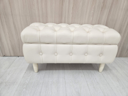 Банкетка Эксклюзив с ящиком в каретной стяжке на деревянных опорах, 80х36х44см экокожа слоновая кость