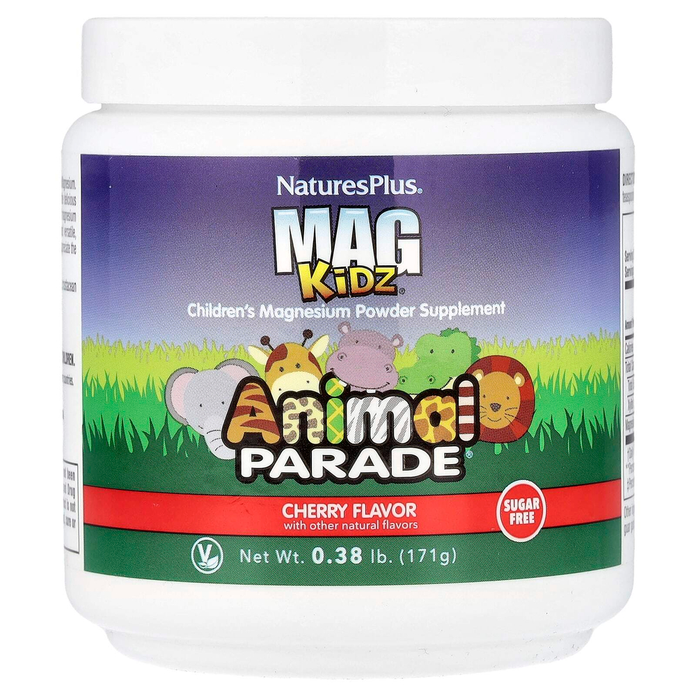 NaturesPlus, Mag Kidz®, Animal Parade®, для детей, добавка с магнием в виде порошка, вишня, 171 г (0,38 фунта)