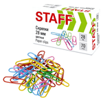 Скрепки 28 мм. 70 штук, цветные (STAFF)