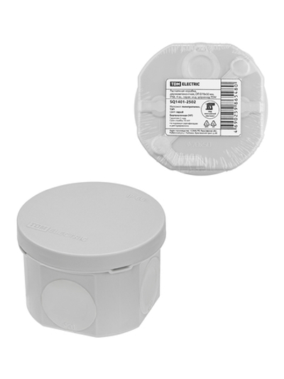 Распаячная коробка, двухкомпонентная, ОП D70х50 мм, IP66, 4 вх., серая, инд. штрихкод TDM