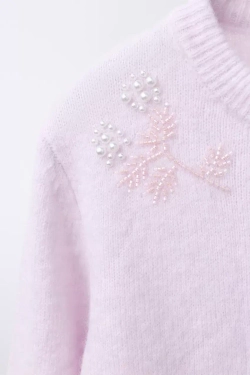 ZARA ВЯЗАНЫЙ КАРДИГАН С БУСИНАМИ, СВЕТЛО-СИРЕНЕВЫЙ