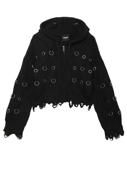 Толстовка С Капюшоном На Молнии Wired Black Eyelet Detail Distressed Zip Up Hooded Cardigan