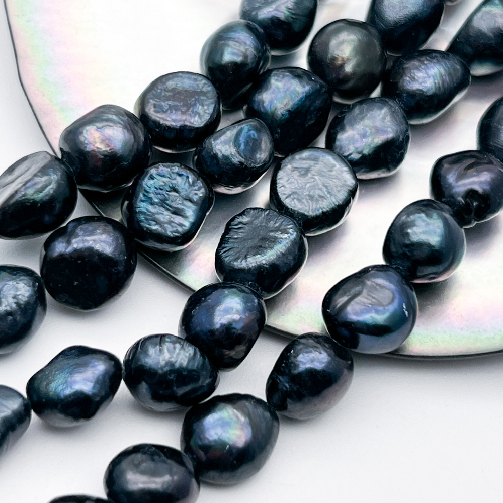 Жемчуг бусины, цвет черный АВ, размер около 8,5-10 мм, цена за 19-20 шт (1/2 нити)