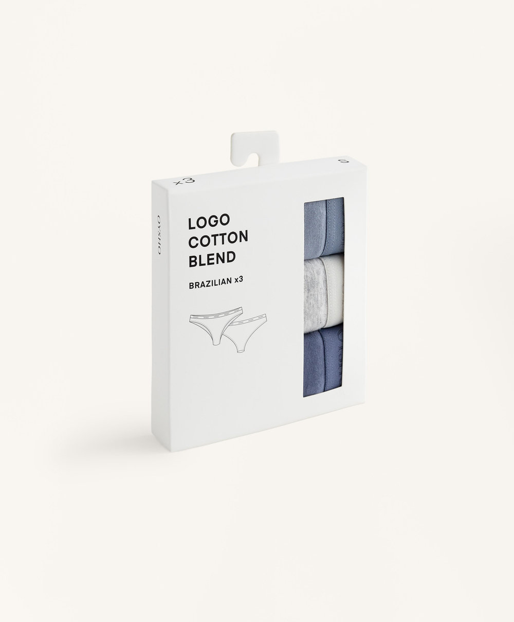 OYSHO Набор из 3 пар трусов-бразильяно из хлопковой смеси, синий