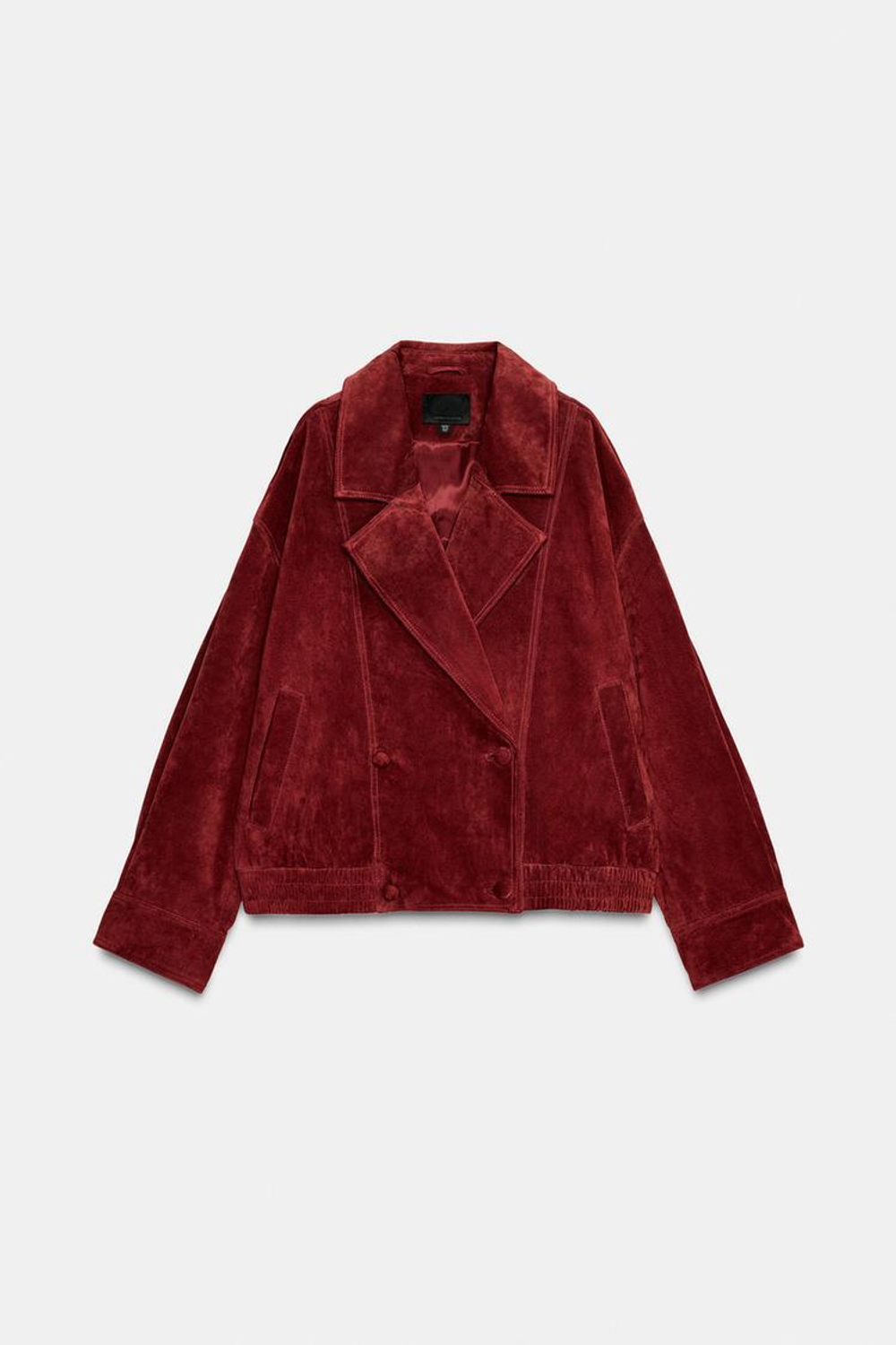 ZARA КУРТКА ИЗ 100% ЗАМШИ С ХЛЯСТИКАМИ, КРАСНЫЙ