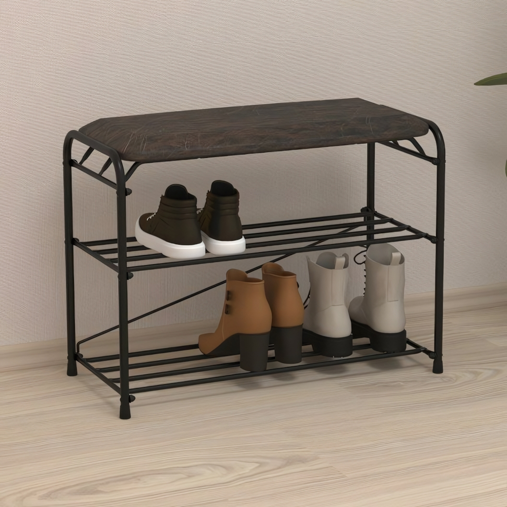 Подставка для обуви 2-х полочная 60 "Альфа 23" с сиденьем черный