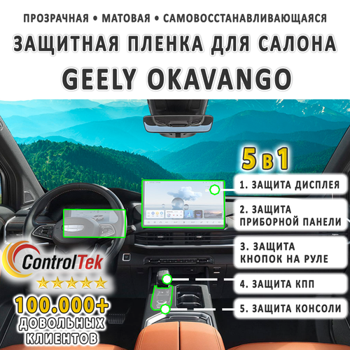 Geely Okavango (2024) - комплект защитных матовых пленок 5 в 1. Пленка защитная ControlTek HYBRID со слоем TOP COAT. Толщина: 6 mil. (175 мкм.)