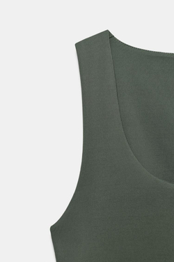 ZARA ТОП ИЗ ПОЛИАМИДА С ШИРОКИМИ БРЕТЕЛЯМИ, СВЕТЛЫЙ ХАКИ