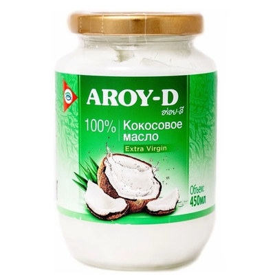Кокосовое масло AROY-D первого холодного отжима нерафинированное Extra Virgin 450 мл