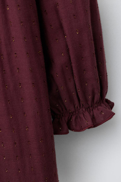 ZARA ПЛАТЬЕ ИЗ ТКАНИ «ПЛЮМЕТИ» С БЛЕСКОМ, БУРГУНДИ