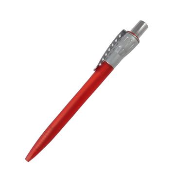 Ручка, синяя. Цвет корпуса красный с серебром, металлический клип