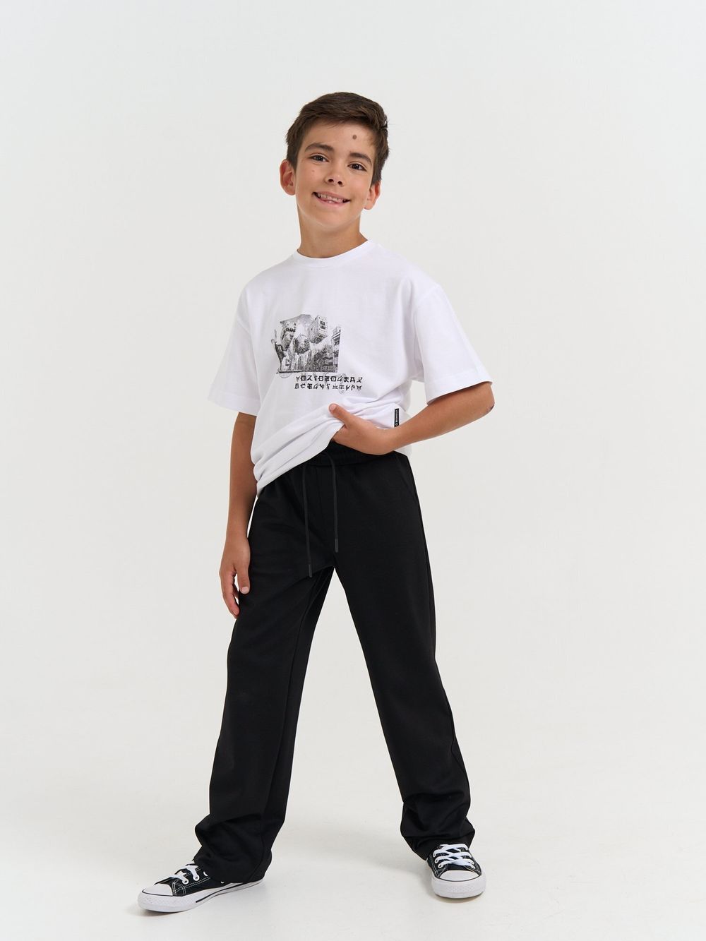 Брюки прямые для мальчика "Черные" 7+