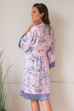 Элегантный халат-кимоно из вискозы с цветочным принтом (Размер: XS-S) (Цвет: сиреневый)