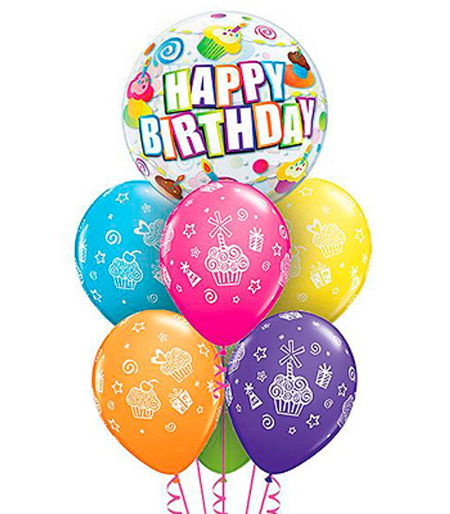 Букет из 7 шаров - Bubbles c Днем рождения 2