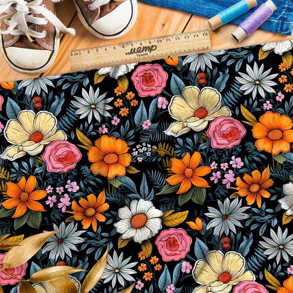 Ткань премиум Оксфорд 600D полевое разноцветие на черном