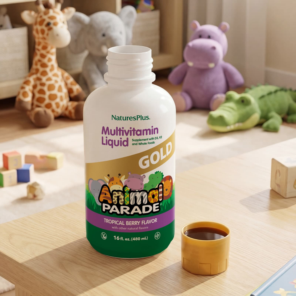NaturesPlus, Animal Parade® Gold, жидкая мультивитаминная добавка, со вкусом тропических ягод, 480 мл (16 жидк. унций)
