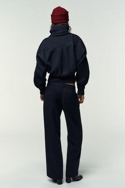 ZARA БРЮКИ ПРЯМОГО КРОЯ С ДЕКОРАТИВНОЙ СТРОЧКОЙ, МОРСКОЙ СИНИЙ