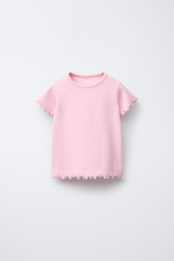 ZARA НАБОР ИЗ 2 ФУТБОЛОК В РУБЧИК С ЦВЕТОЧНЫМ ПРИНТОМ, ЦВЕТ МАЛЬВЫ