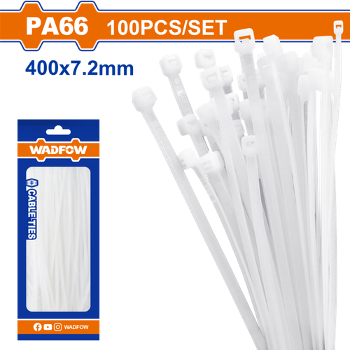 Кабельные стяжки белые 7.2х400 мм 100 шт (20/40) WADFOW WTE340072