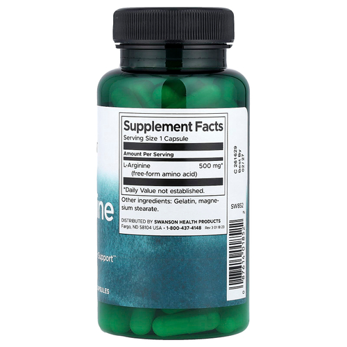 Swanson, L-аргинин, 500 мг, 100 капсул