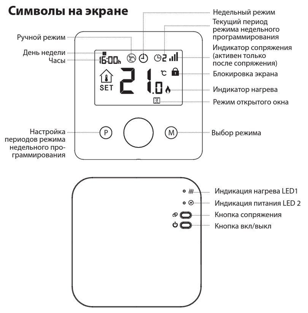 Беспроводной комнатный термостат RT2000RF и ресивера RX1 (сухой контакт), Ридан 087N6474R