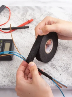 Изолента черная автомобильная тканевая подкапотная лавсан, флисовая для жгутования, набор 3 шт, 19мм х 15м