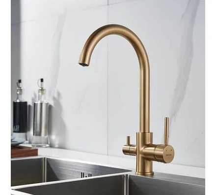 Смеситель для кухни с подключением фильтра питьевой воды, золотой сатин, Shevanik S128G