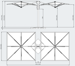 Зонт профессиональный двухкупольный 2.9х6.3 м Scolaro Galaxia Dual T Timber, имитация ироко, серебристо-серый