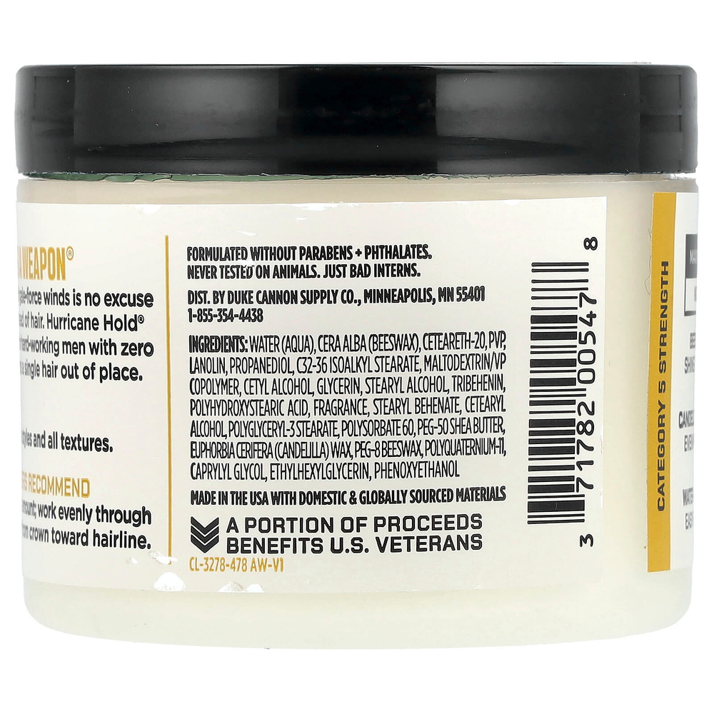 Duke Cannon Supply Co., Помада Hurricane Hold®, максимальная фиксация, без блеска, 130 г (4,6 унции)