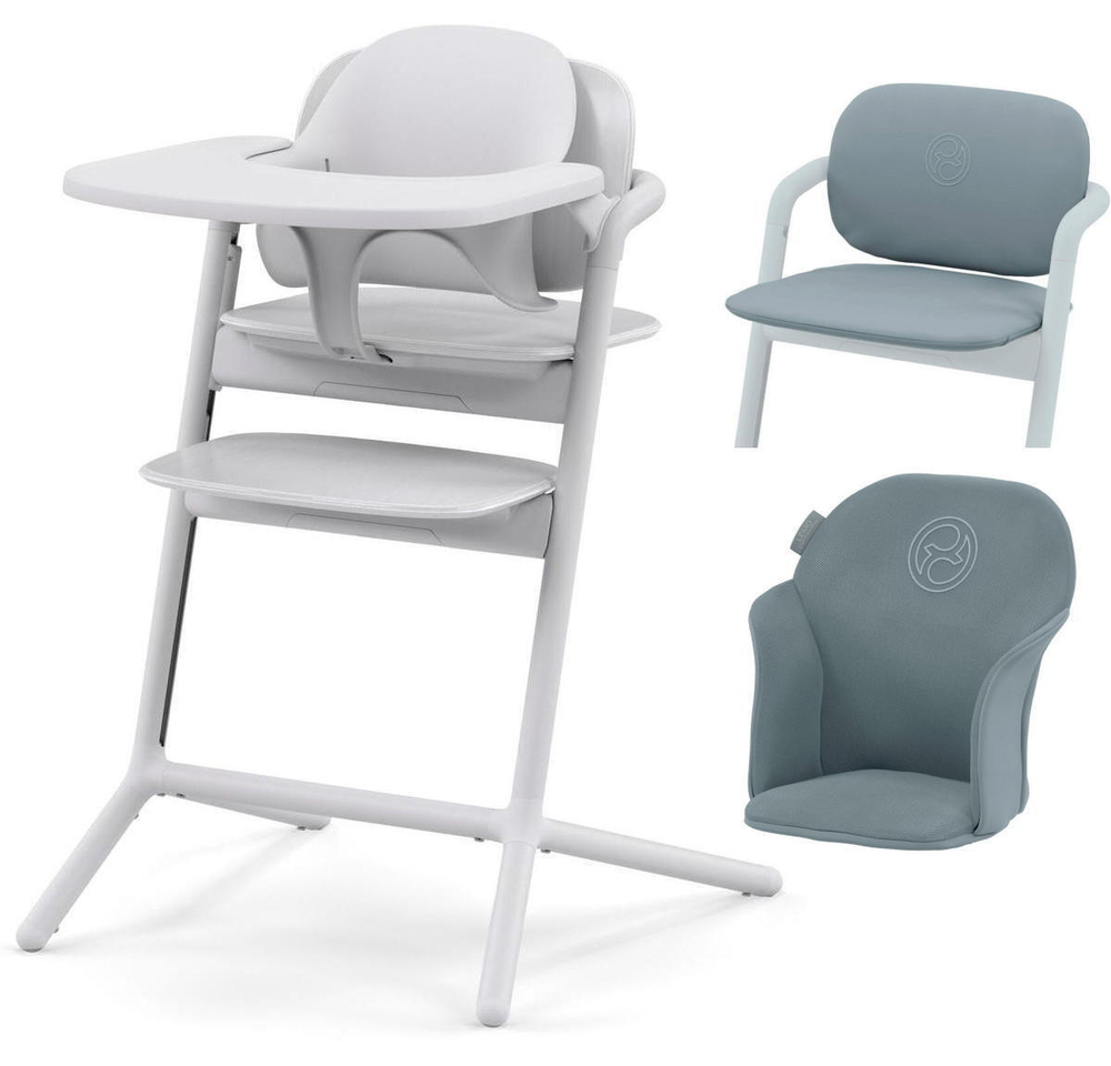 Стульчик для кормления Cybex Lemo 4 в 1 с мягкими чехлами Comfort Inlay All White/Stone Blue