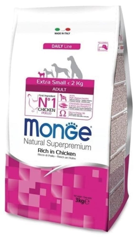 Monge Dog 3кг Extra Small корм для взрослых собак миниатюрных пород с курицей
