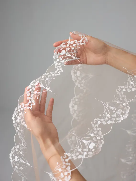 05-177 ОПТ Вышивка на неэл. сетке 25 см, бежевый 775 /айвори 004