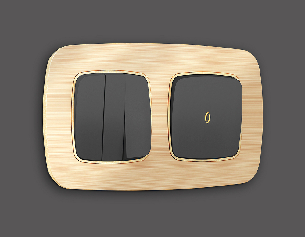 MO902050 Комплект механизма 1-кл выключателя с самовозвратом с подсветкой 3200K OMEGA Графит Мягкое касание QUANT (OP9020, VM113, G11Y)