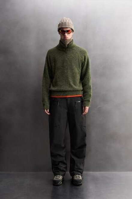 ZARA СВИТЕР ИЗ ШЕРСТИ С ВОРОТНИКОМ НА МОЛНИИ, ЗЕЛЕНЫЙ МЕЛАНЖ