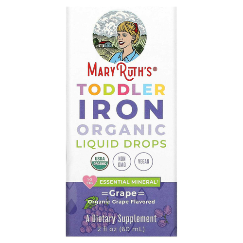 MaryRuth's, органические капли с железом, для детей от 1 до 3 лет, с виноградным вкусом, 3,5 мг, 60 мл (2 жидк. унции)