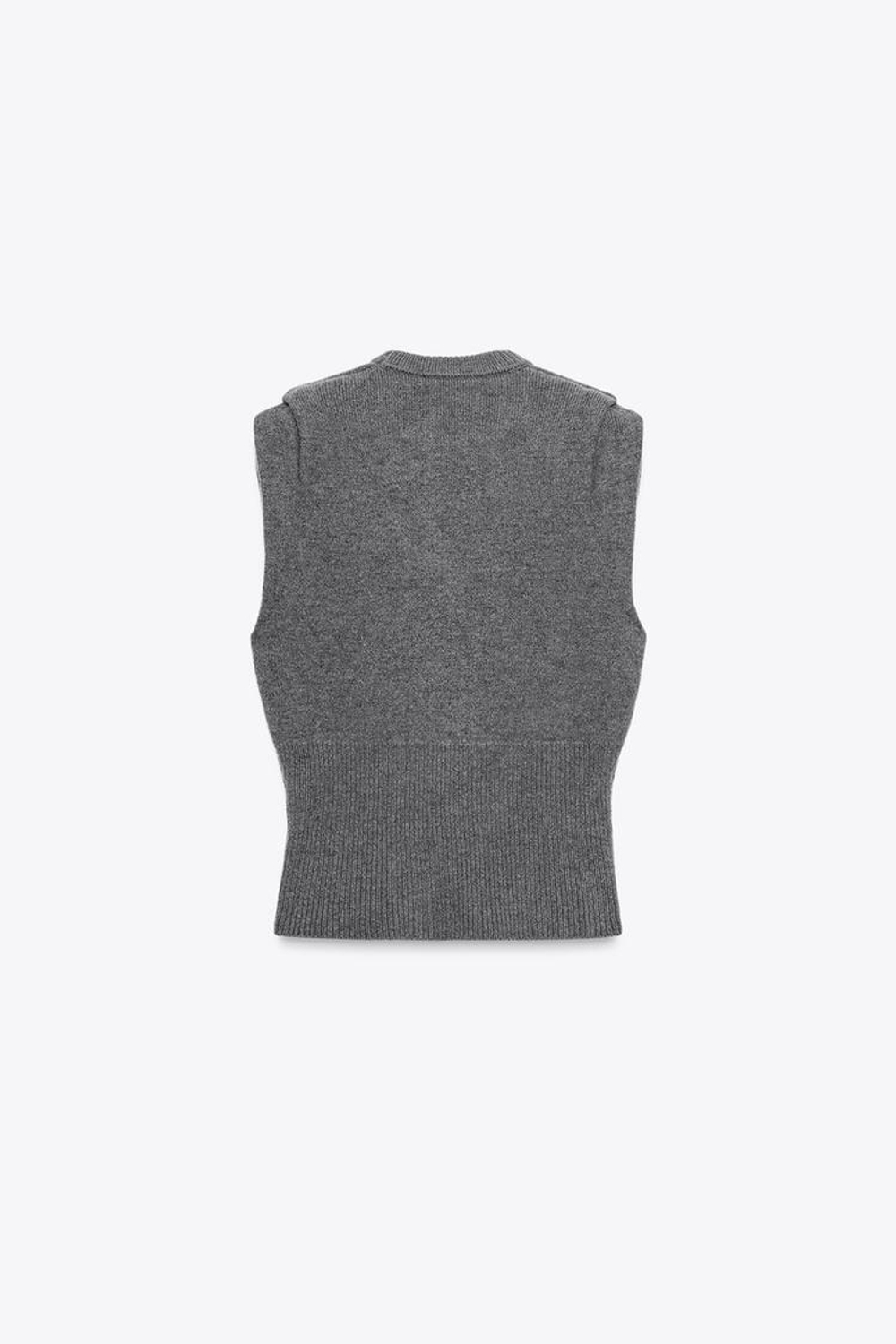 ZARA ШЕРСТЯНОЙ ТОП-ЖИЛЕТ С ПЛИССИРОВКОЙ НА ПЛЕЧАХ, МЯГКИЙ СЕРЫЙ